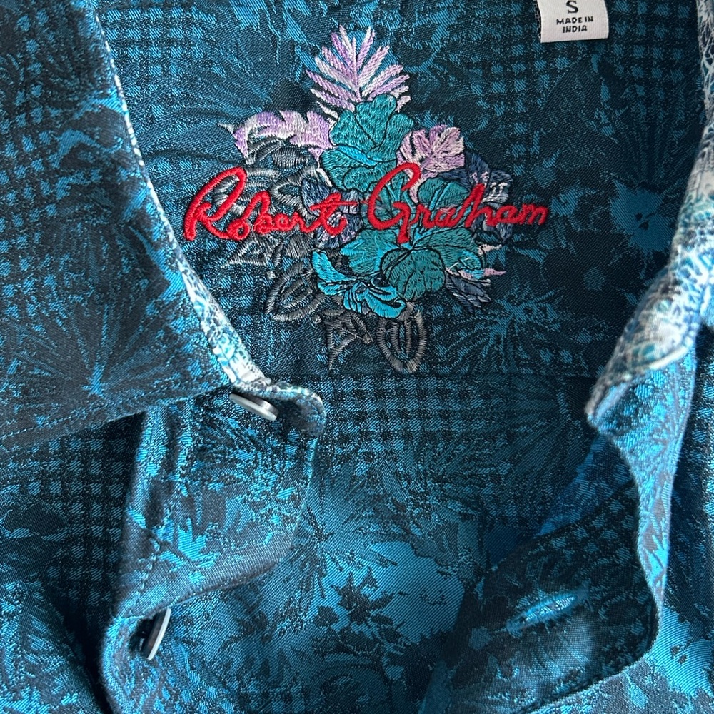 Robert Graham Teal and Black Embroidered Shirt Men’s S